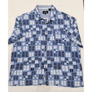 Nat Nast Men's XXL Short Sleeve 100% Silk Button Down Hawaiian Blue Shirt